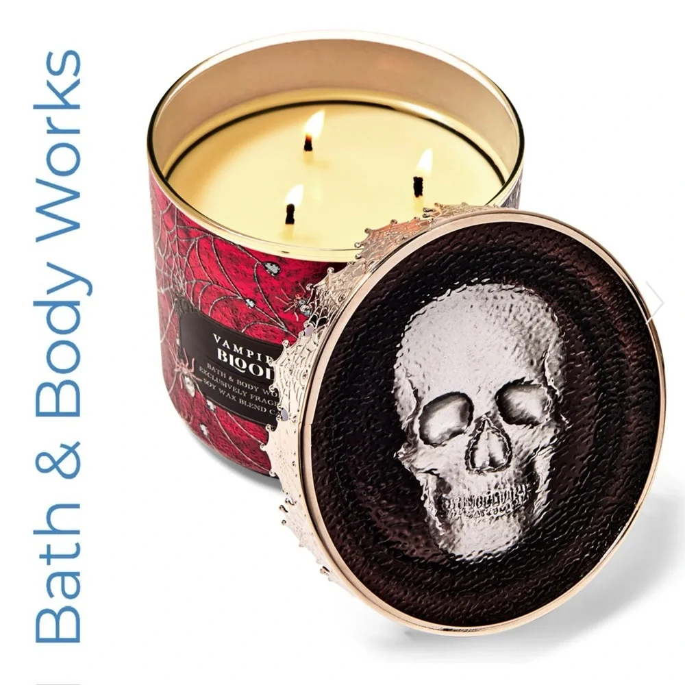 Bath & Body Works Vampire Blood 3 Wick Candle With Decorative Skull Lid